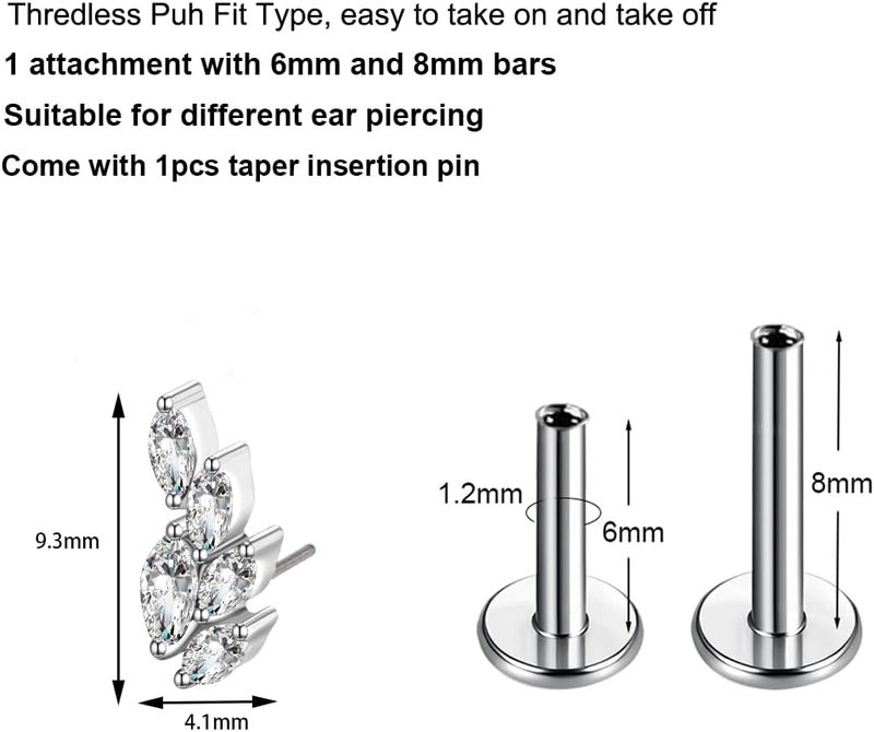 TOMIDES G23 Titanium Flat Back Earrings Studs 16g F136 Implant Grade Titanium Labrets Press Fit Threadless Push In Dainty Cartilage Helix Conch Lobe Lip Tragus Piercing Jewelry - Image 2